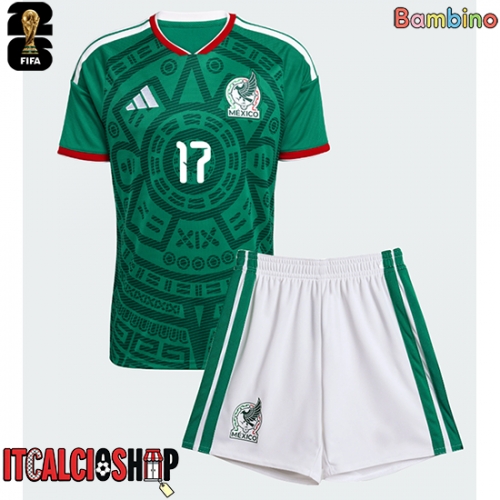 Messico Orbelin Pineda #17 Prima Maglia Bambino Mondiali 2026 Manica Corta (+ Pantaloni corti)